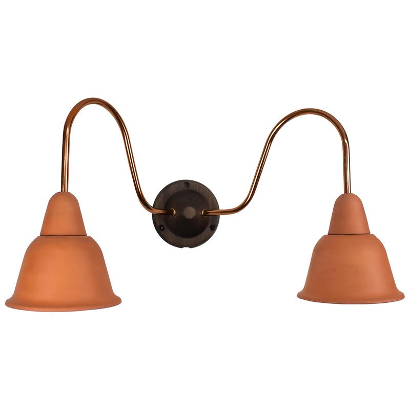 Светильник Кампана 2 плафона настенный керамика терракот./медь Bironi BS1-22-3636/34/18
