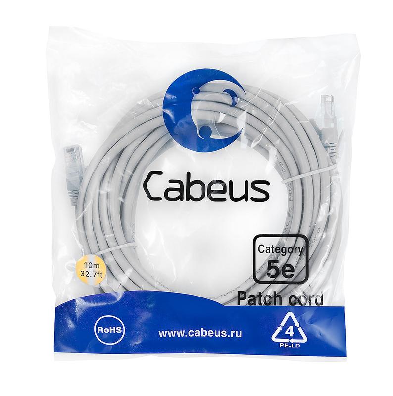 Патч-корд U/UTP кат.5E PC-UTP-RJ45-Cat.5e-10m 2xRJ45/8p8c неэкранир. PVC 10м сер. Cabeus 7699c