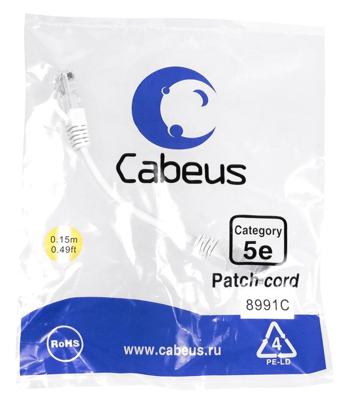 Патч-корд U/UTP кат.5E PC-UTP-RJ45-Cat.5e-0.15m-WH-LSZH 2xRJ45/8p8c неэкранир. LSZH 0.15м бел. Cabeus 9486c