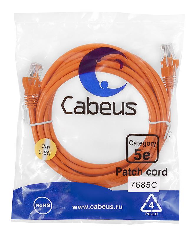 Патч-корд U/UTP кат.5E PC-UTP-RJ45-Cat.5e-3m-OR 2xRJ45/8p8c неэкранир. PVC 3м оранж. Cabeus 7685c