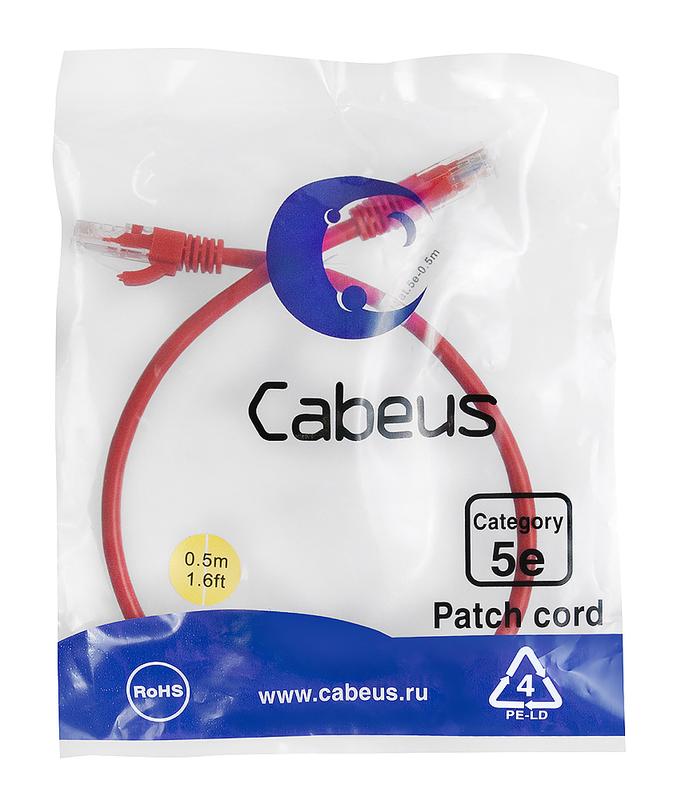 Патч-корд U/UTP кат.5E PC-UTP-RJ45-Cat.5e-0.5m-RD 2xRJ45/8p8c неэкранир. PVC 0.5м красн. Cabeus 7668c