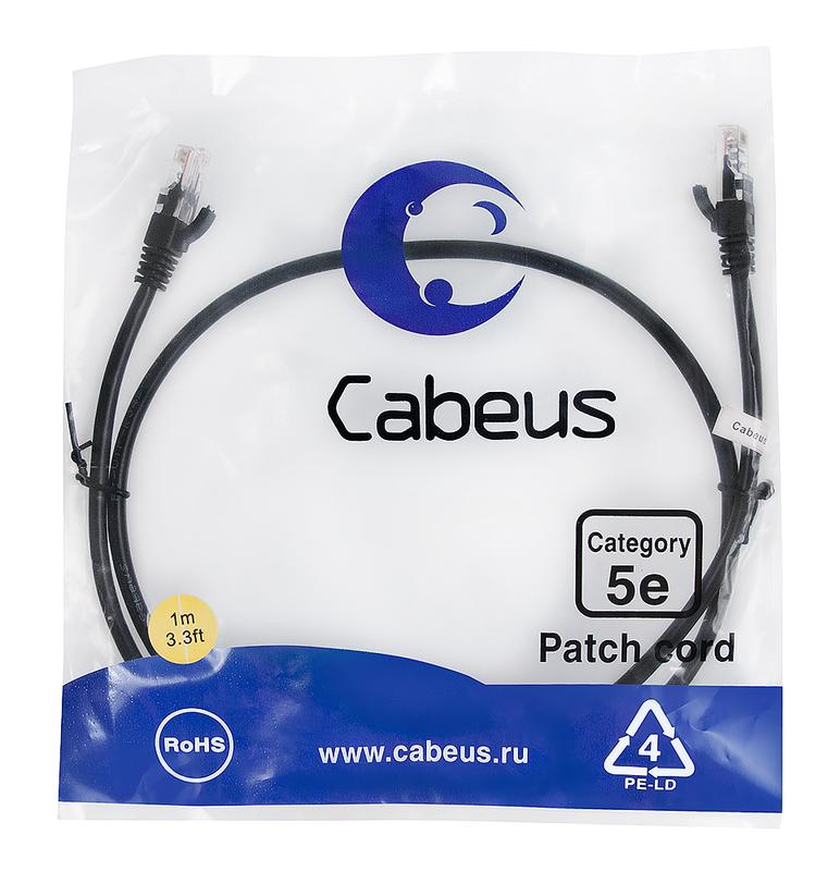 Патч-корд U/UTP кат.5E PC-UTP-RJ45-Cat.5e-1m-BK 2xRJ45/8p8c неэкранир. PVC 1м черн. Cabeus 7676c