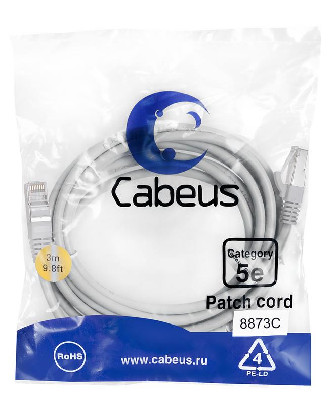 Патч-корд F/UTP кат.5E PC-FTP-RJ45-Cat.5e-3m-LSZH 2xRJ45/8p8c экранир. LSZH 3м сер. Cabeus 8873c