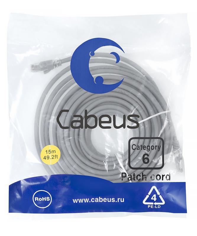 Патч-корд U/UTP кат.6 PC-UTP-RJ45-Cat.6-15m 2xRJ45/8p8c неэкранир. PVC 15м сер. Cabeus 8790c