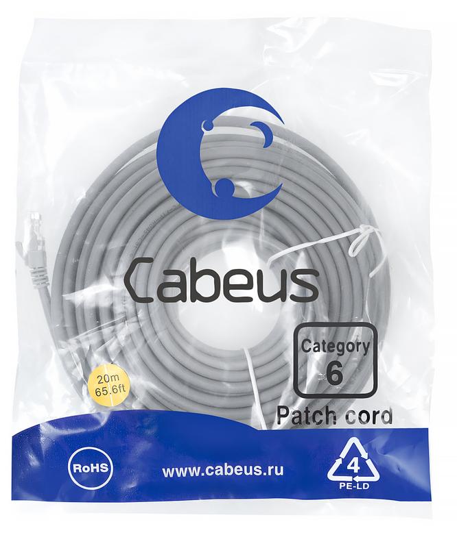 Патч-корд U/UTP кат.6 PC-UTP-RJ45-Cat.6-20m 2xRJ45/8p8c неэкранир. PVC 20м сер. Cabeus 8791c