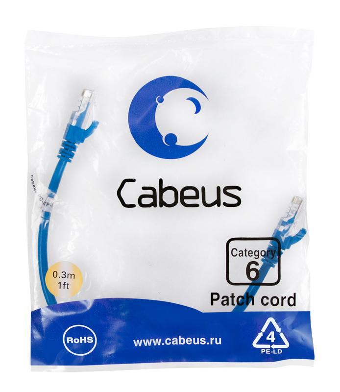 Патч-корд U/UTP кат.6 PC-UTP-RJ45-Cat.6-0.3m-BL 2xRJ45/8p8c неэкранир. PVC 0.3м син. Cabeus 8675c