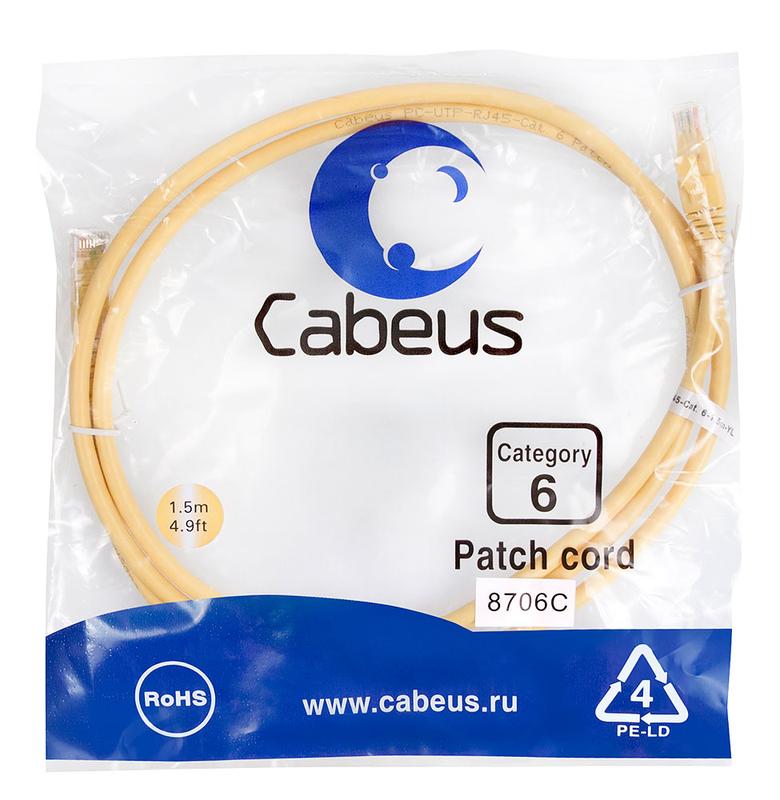 Патч-корд U/UTP кат.6 PC-UTP-RJ45-Cat.6-1.5m-YL 2xRJ45/8p8c неэкранир. PVC 1.5м желт. Cabeus 8706c