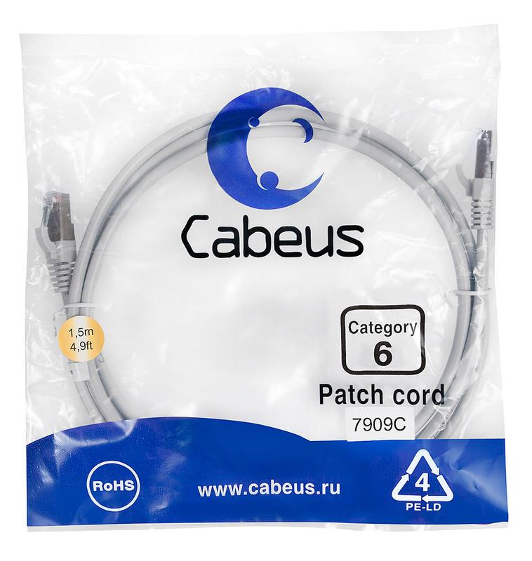 Патч-корд F/UTP кат.6 PC-FTP-RJ45-Cat.6-1.5m-LSZH 2xRJ45/8p8c экранир. LSZH 1.5м сер. Cabeus 7909c