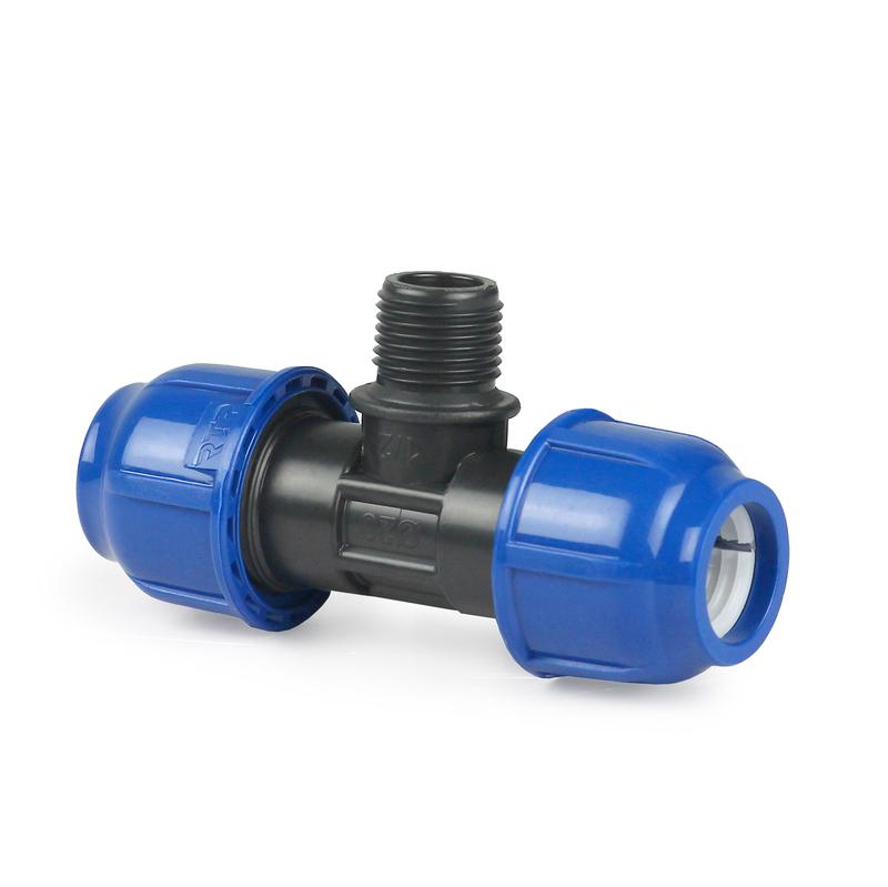 Тройник компрессионный наружн. резьба PN16 d32х1/2дюйм для ПЭ труб RTP 14533