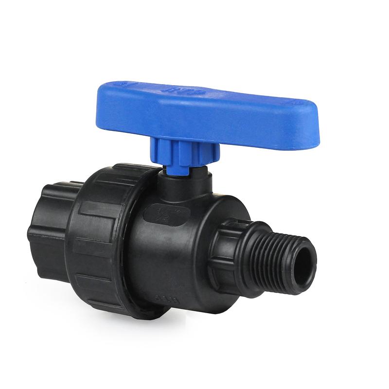 Кран шаровой компрессионный внутр. резьба + наружн. резьба PN10 1/2х1/2дюйм для ПЭ труб RTP 18377