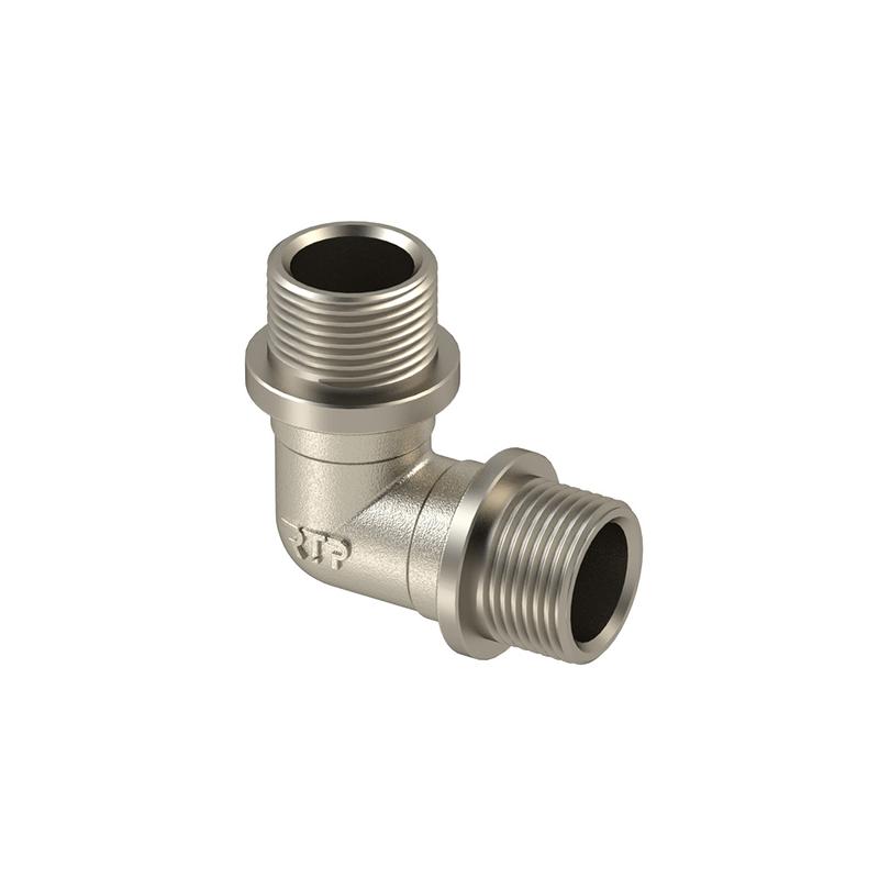 Угольник латунь наружн./наружн. резьба 1/2дюймх90град. никель RTP 25185