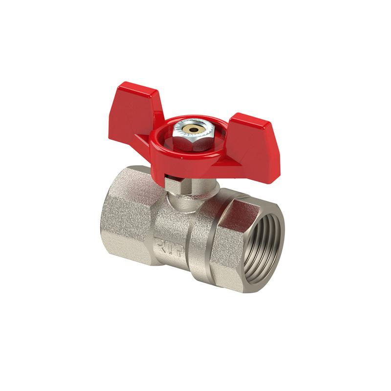 Кран шаровой ручка бабочка латунь внутр./внутр. резьба 1дюйм PN25 никель RTP 25821