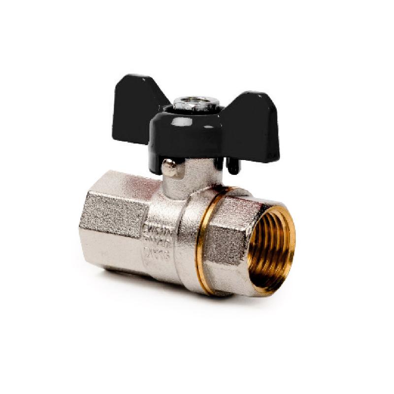 Кран шаровой ручка бабочка латунь внутр./внутр. резьба 1дюйм PN40 никель RTP 25833