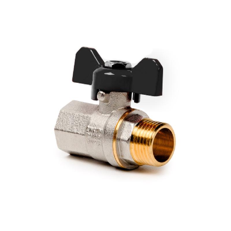 Кран шаровой ручка бабочка латунь внутр./наружн. резьба 1/2дюйм PN40 никель RTP 27928