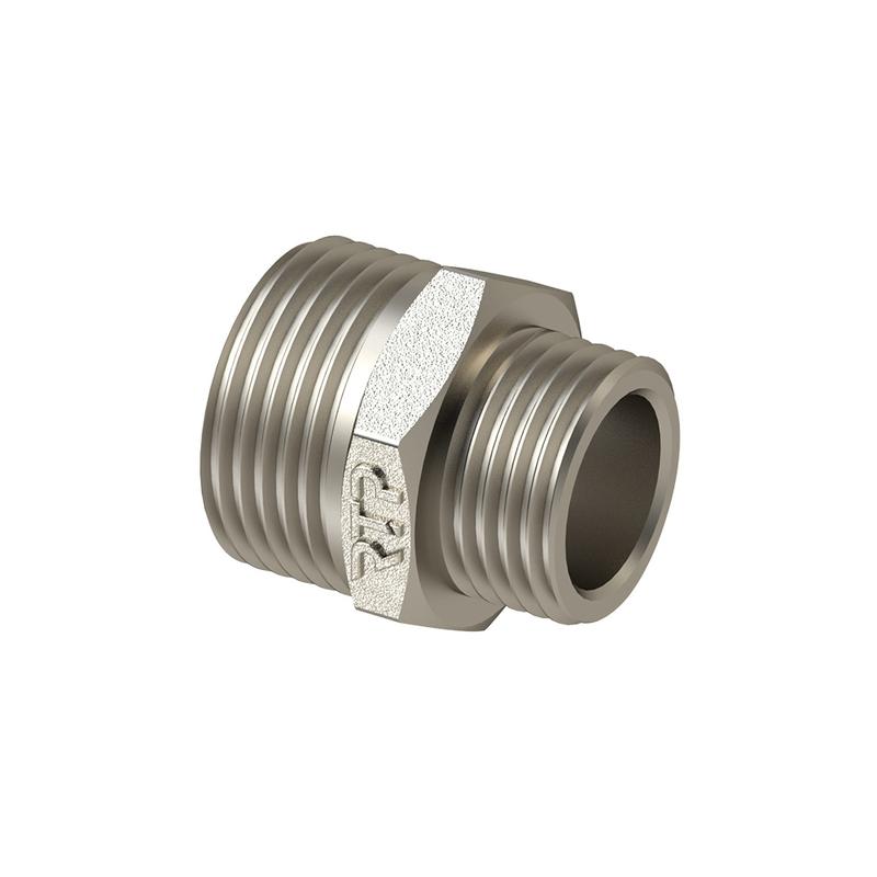 Ниппель переходной латунь наружн. резьба 1 1/2х1дюйм никель RTP 29284