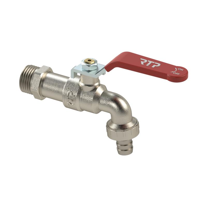 Кран шаровой водоразборный ручка рычаг латунь наружн./наружн. резьба 1/2х3/4дюйм-16 никель RTP 34662