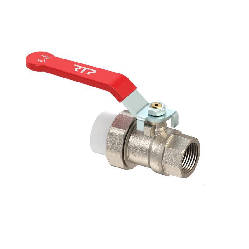 Кран шаровой ручка рычаг латунь с переходом на трубу PPR/внутр. резьба 50х1 1/2дюйм никель RTP 34673