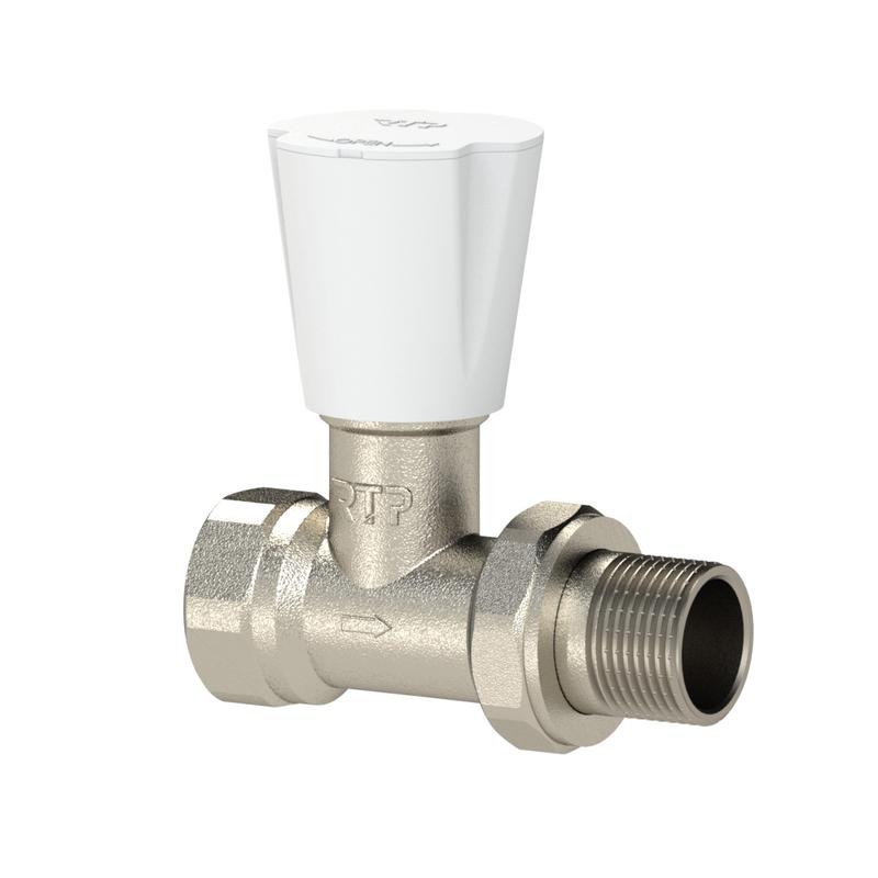 Вентиль для радиатора прямой латунь 1/2дюйм никель (инд. упак.) RTP 34860