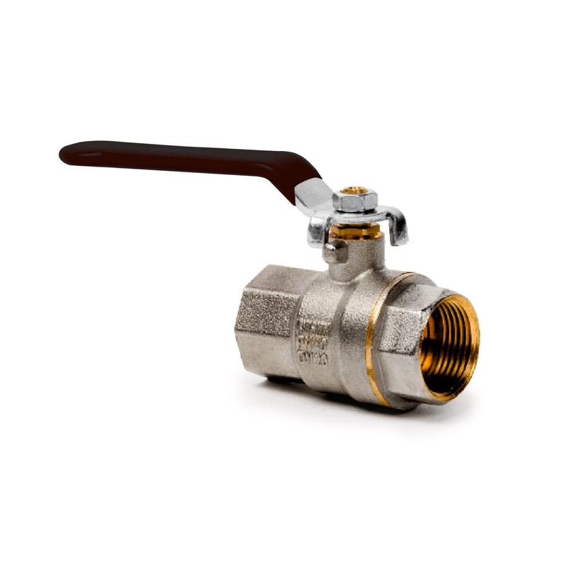 Кран шаровой ручка рычаг латунь внутр./внутр. резьба 1 1/2дюйм PN40 никель RTP 34928