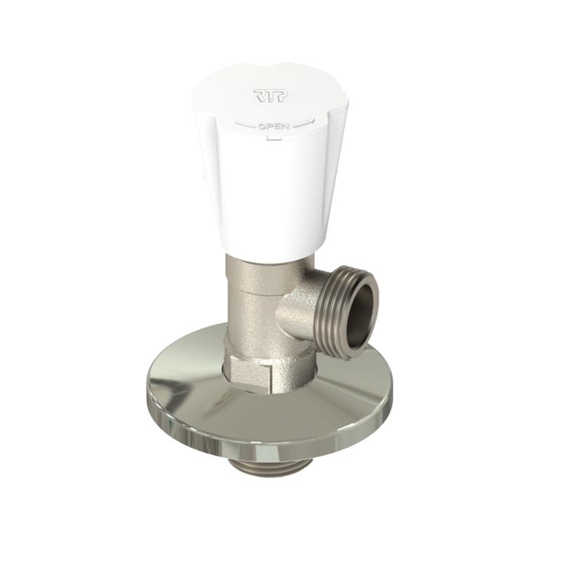 Вентиль угловой удлиненный латунь 1/2х3/4дюйм никель RTP 36002