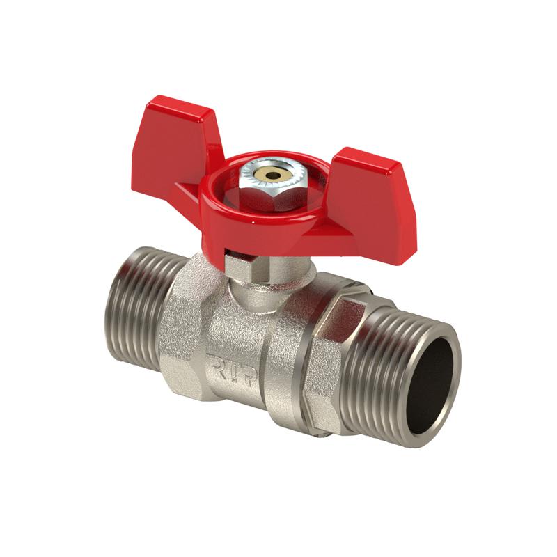 Кран шаровой ручка бабочка латунь наружн. /наружн. резьба 1дюйм PN25 никель (инд. упак.) RTP 37848