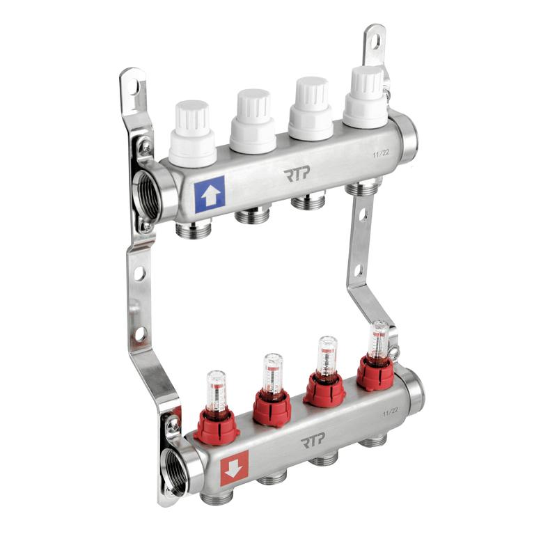Группа коллекторная 1дюйм х 3 вых.евроконус 3/4дюйм с расходометром и кронштейном нерж. сталь SUS 304 RTP 39414