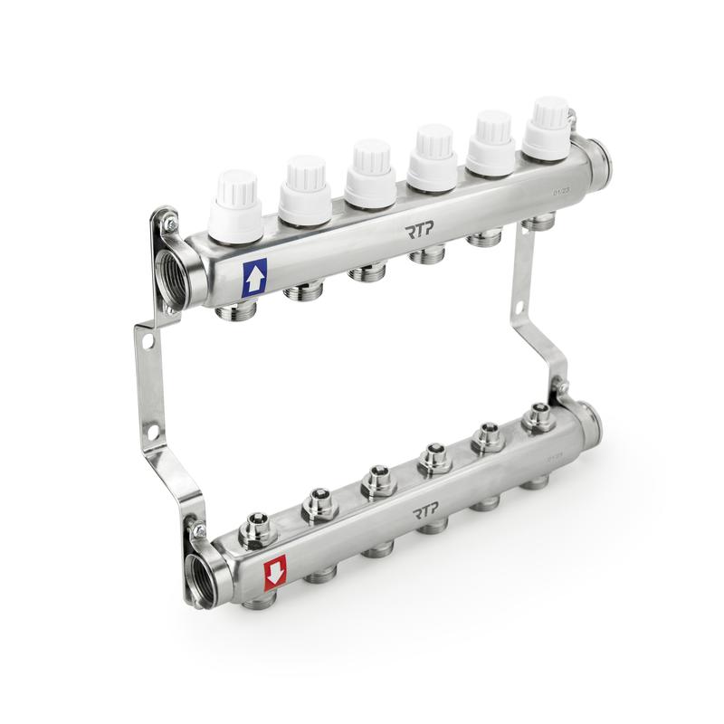 Группа коллекторная 1дюйм х 3 вых. евроконус 3/4дюйм с ручн. регулир. клапан. и кронштейном нерж. сталь SUS 304 RTP 39439
