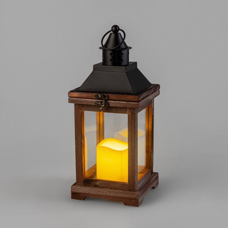 Фонарь декоративный со свечкой корпус из дерева размер 14х14х35cм тепл. бел. Neon-Night 513-075