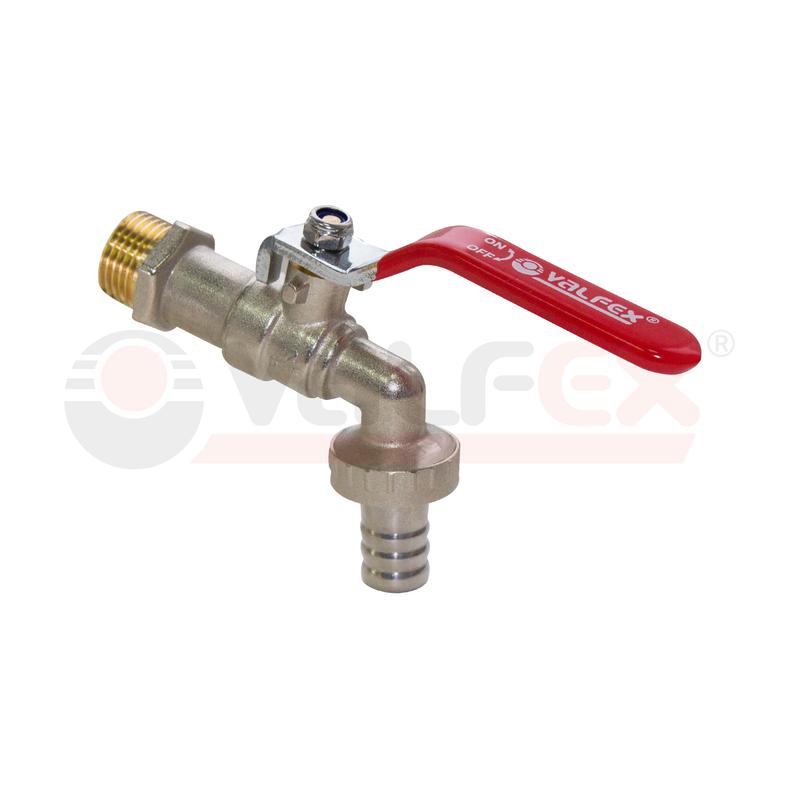 Кран шаровой латунный 3/4дюйм водоразборный со штуцером ручка-рычаг НИКЕЛИР-Й(64/8) К VALFEX VF.435.NR.034