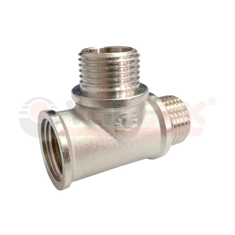 Тройник никелированный переходной с двумя переходами на нар.р.ВР1/2дюймхНР1/2дюймхНР1/2дюйм (100/5) VALFEX VF.133.N.012.012.012