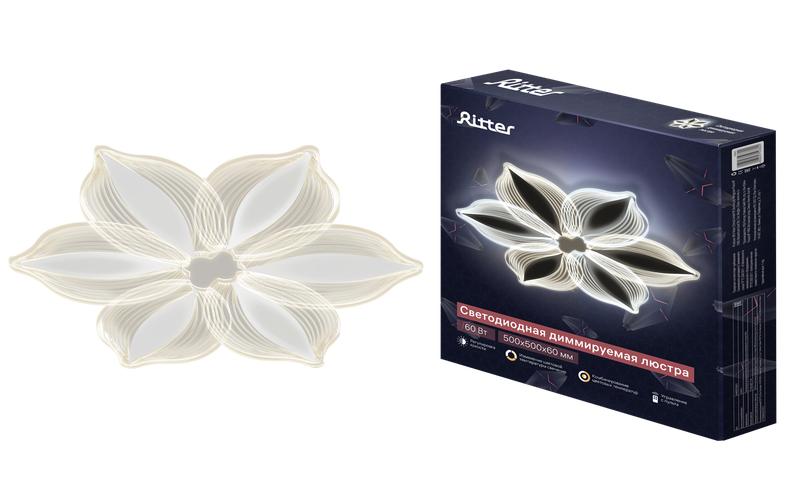 Люстра светодиодная LUCINO 60Вт 500х500х60мм 26кв.м потолочная ДУ 3 режима диммир. бел. Ritter 52380 2