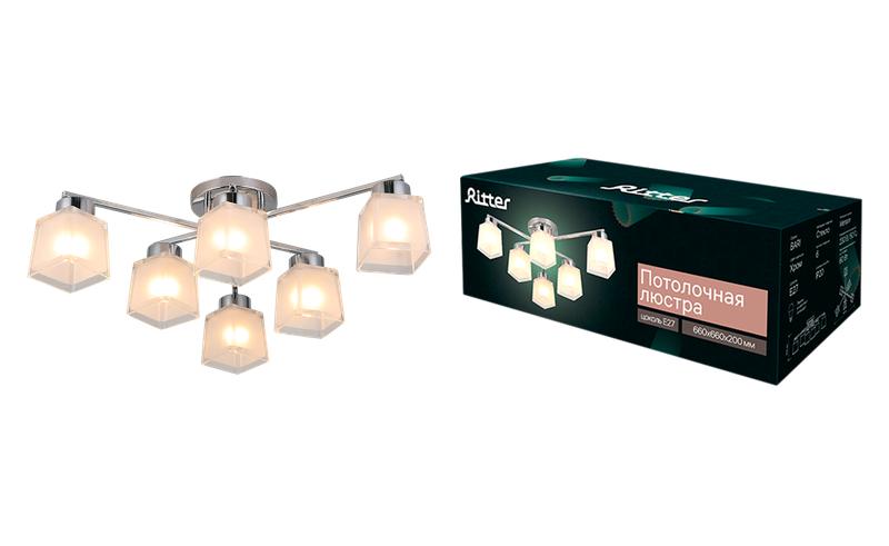 Люстра BARI 6хE27 660х660х200мм потолочная метал. хром Ritter 52519 6