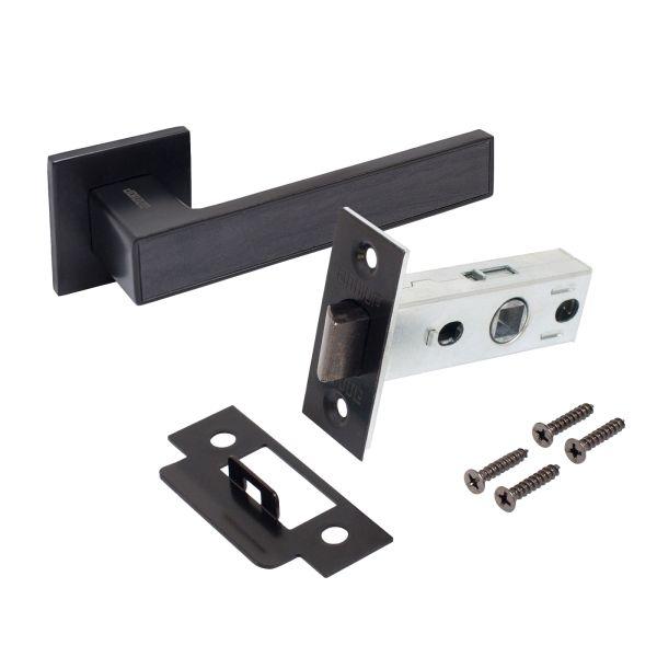 Комплект ручка и защелка "ЛАНА" АРТ BL/BL+L45-8 BL (86150/S45) матов. черн. Аллюр 15 709
