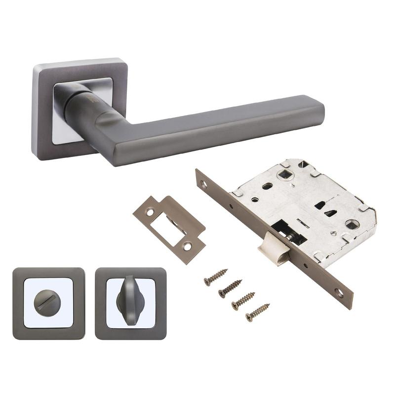 Комплект ручка и защелка с фикс АРТ "ВЕНСАН" MBN+L7050S MBN+BK-S1 MBN (2640/S7050) графит Аллюр 14 666