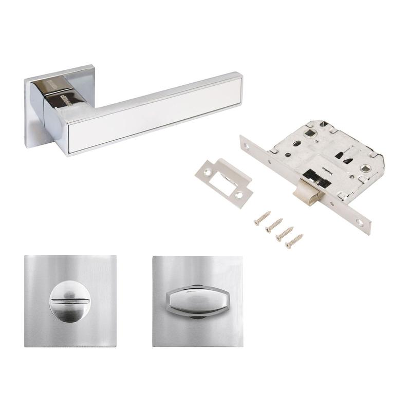 Комплект ручка и защ с фикс АРТ "ЛАНА" CP/W +L7050S CP+BK-S2 CP (86211/S7050) хром/бел. Аллюр 15 714