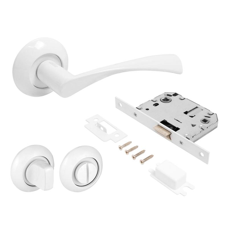 Комплект ручка и защелка с фикс. АРТ "ОСКАР" W+L7050S W+BK-R1 W (13110/S7050) матов. бел. Аллюр 14 672