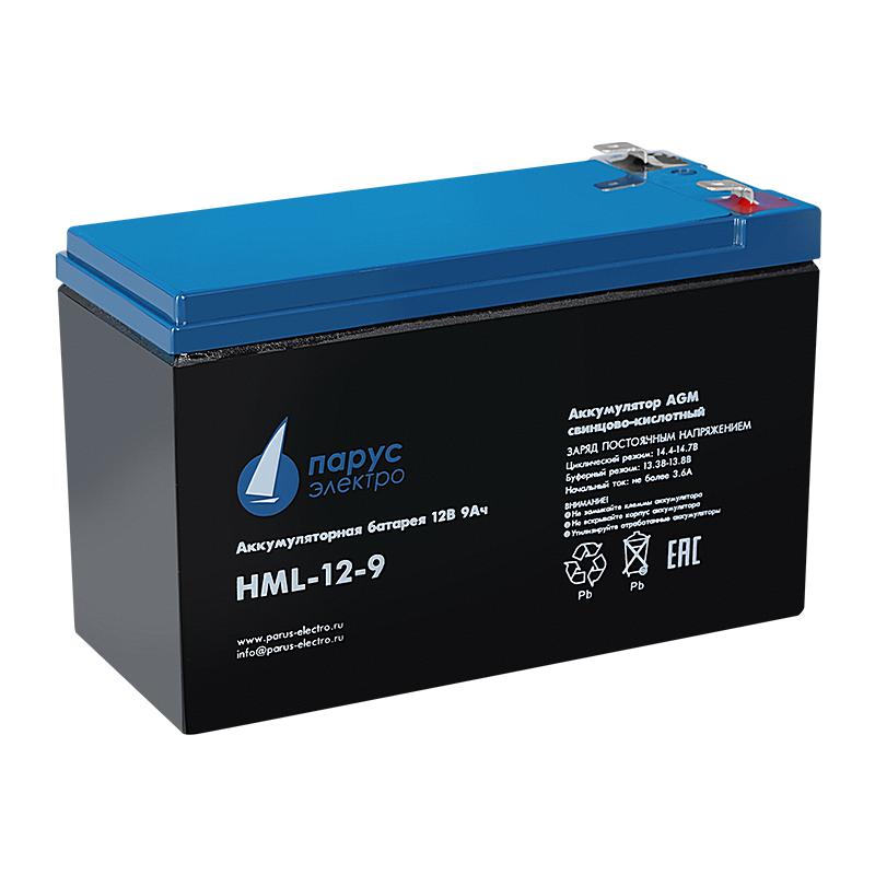 Батарея аккумуляторная HML-12-9 свинцово-кислотная 12В/9А.ч ПарусЭлектро HML-12-9