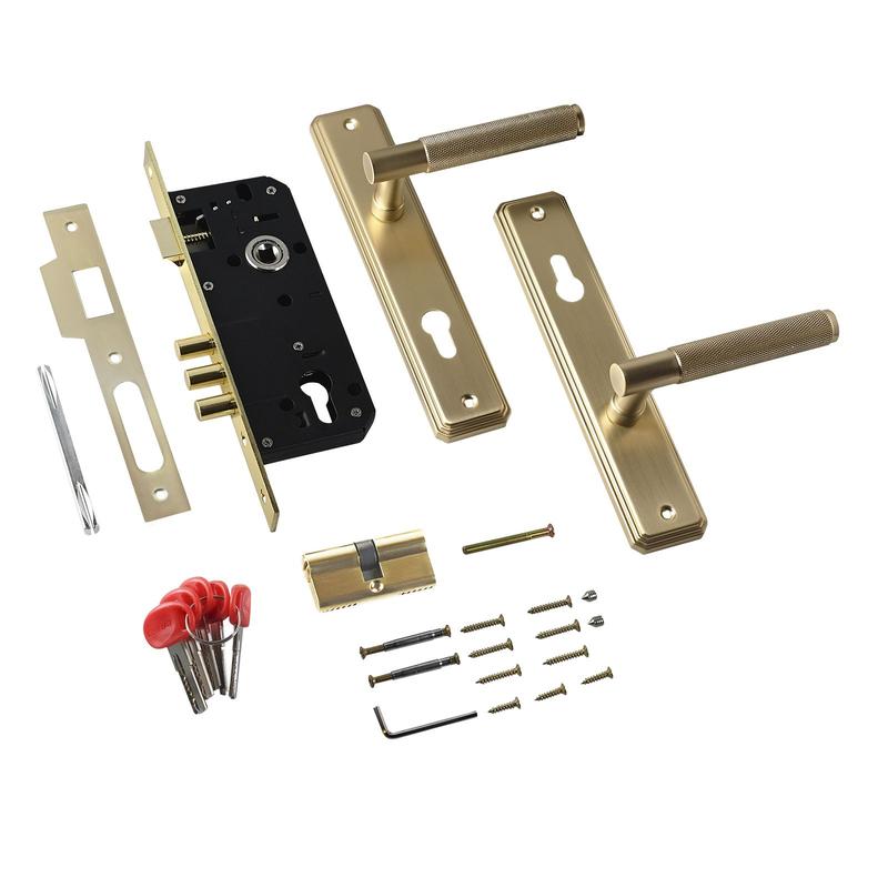 Замок врезной с ручкой ЗВ4-3.02.06 ФЕРОНА 5 перфорир. ключей матов. золото Булат 15 707