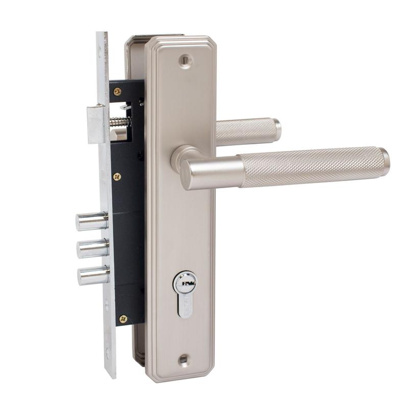 Замок врезной с ручкой ЗВ4-3.02.08 ФЕРОНА 5 перфорир. ключей матов. никель Булат 15 003