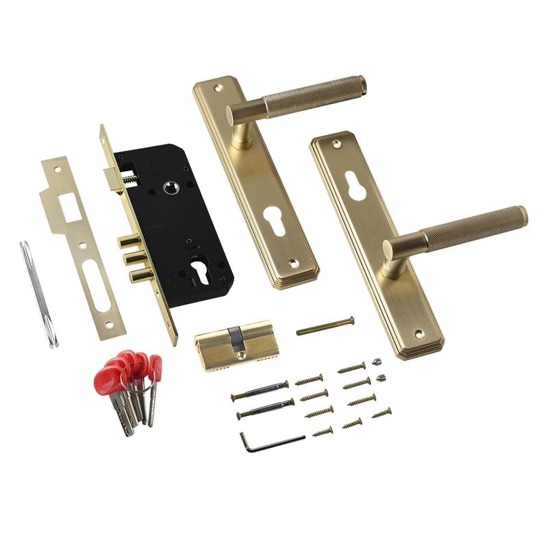 Замок врезной с ручкой ЗВ4-3.70.02.06 ФЕРОНА 5 перфорир. ключей матов. зол. Булат 15 708