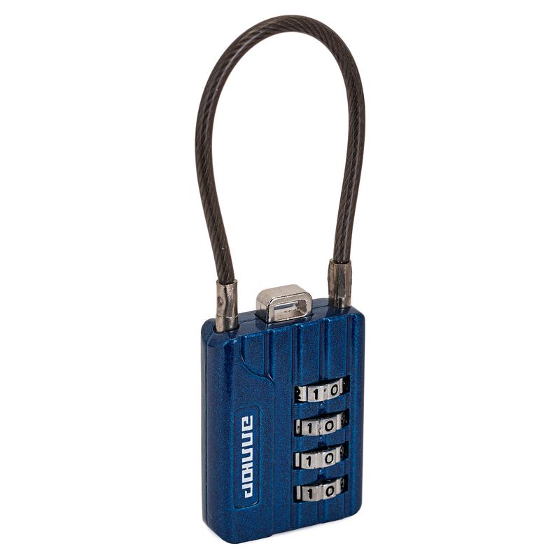 Замок навесной ВС1КТ-30/3 (H2) с тросиком кодовый d3мм син. Аллюр 10 155