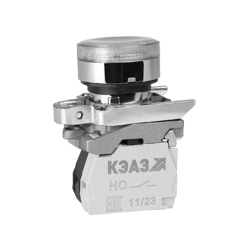 Кнопка КМЕ4111мЛС 24В бел. 1но+1нз цилиндр индикатор IP40 КЭАЗ 354459