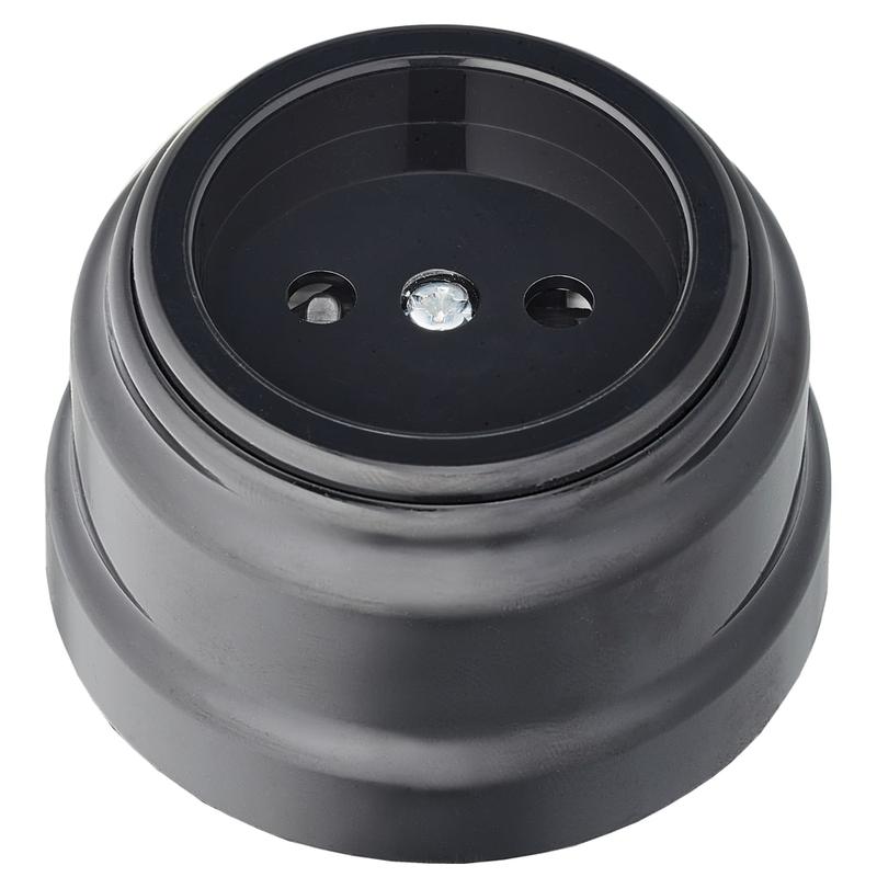 Розетка 1-м ОП РЕТРО 16А без заземл. со шторками Bylectrica РА16-0205 черный