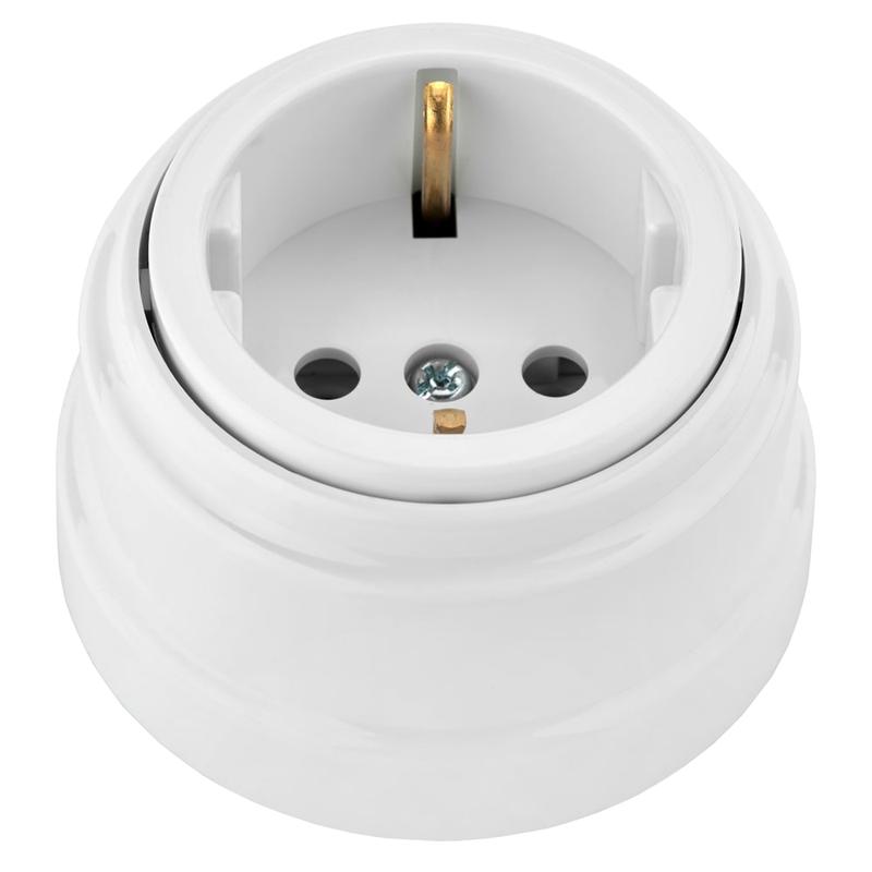 Розетка 1-м ОП РЕТРО 16А с заземл. бел. Bylectrica РА16-0202