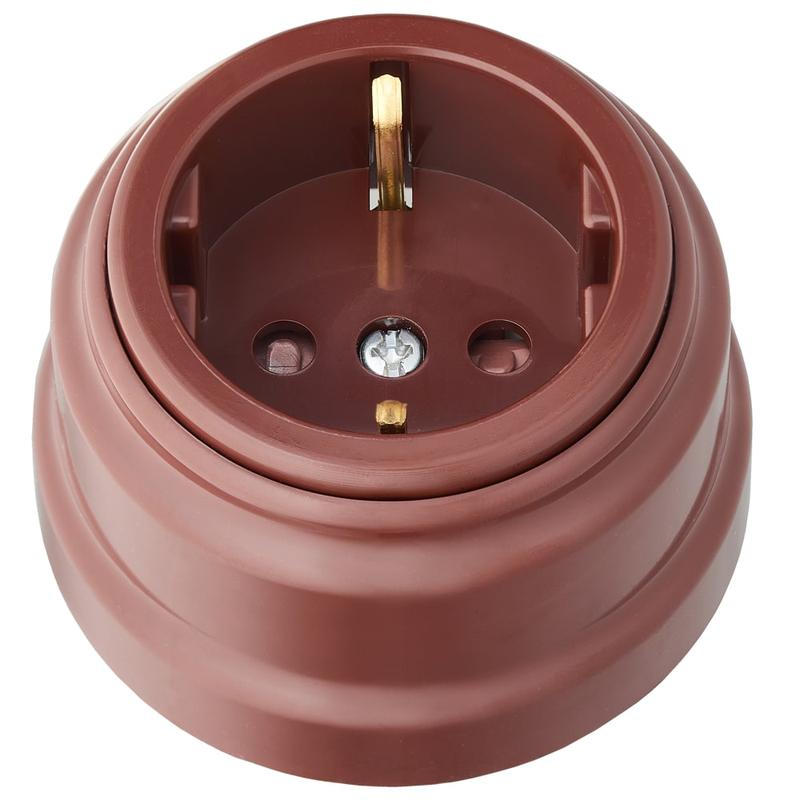 Розетка 1-м ОП РЕТРО 16А с заземл. со шторками Bylectrica РА16-0206 коричневый