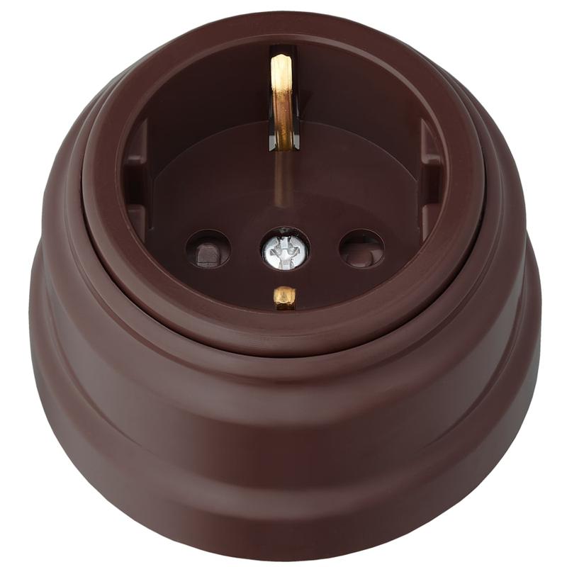 Розетка 1-м ОП РЕТРО 16А с заземл. со шторками Bylectrica РА16-0206 шоколад