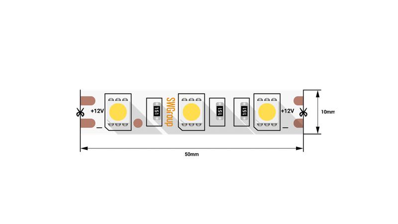 Лента светодиодная стандарт 5050 60LED/м 14.4Вт/м тепл. бел. 12В IP20 со скотчем 3М (уп.5м) SWG Standard 00-00007266