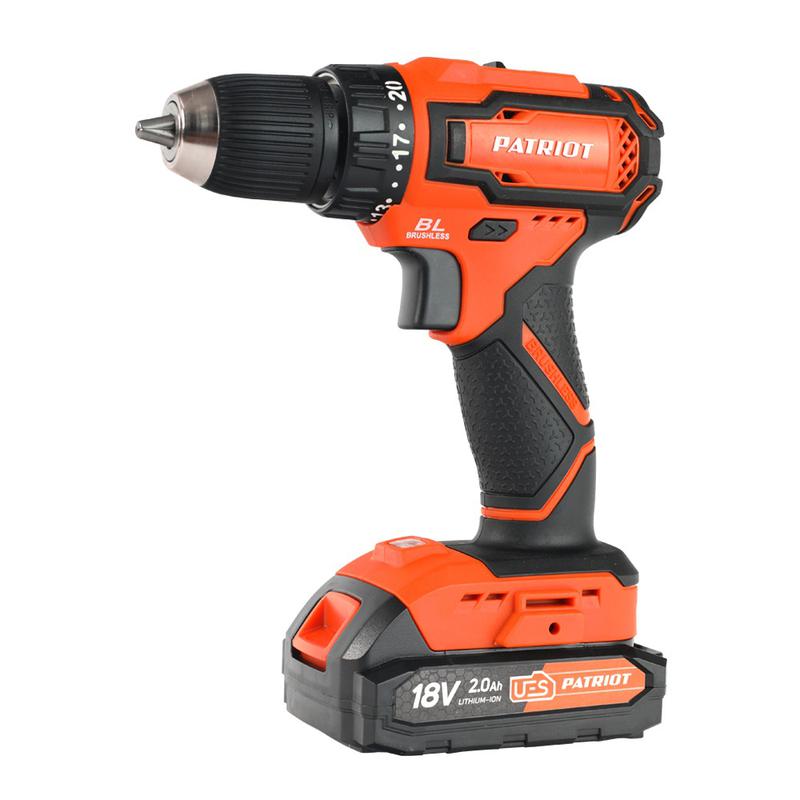 Дрель-шуруповерт аккумуляторная бесщеточная BR 207UES BL две АКБ Li-Ion 18В 2.0Ач 38Нм 2 скорости кейс PATRIOT 180301507