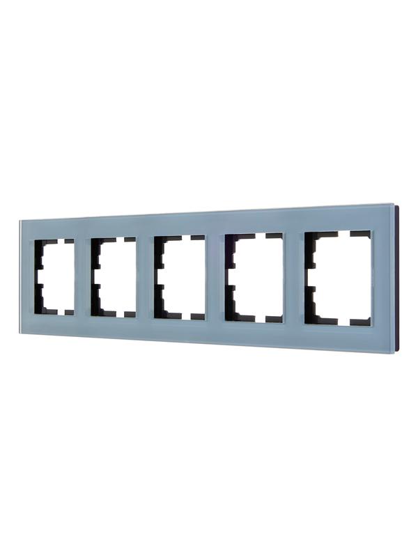 Рамка 5-местн. гориз. VESNA стекло серо-голуб. LEZARD 742-7080-150