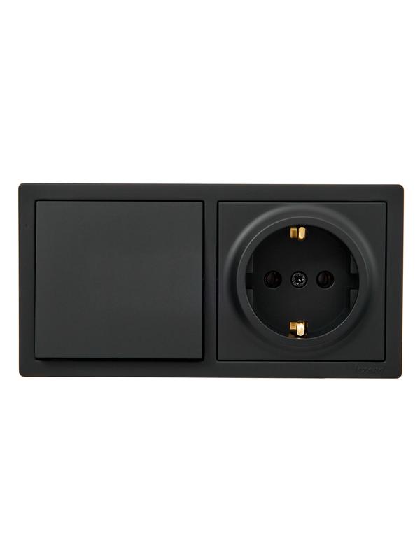 Блок ОП LETO (1-кл. выключатель + 1-м розетка с заземл.) горизонт. черн. бархат LEZARD 752-4200-170BAP